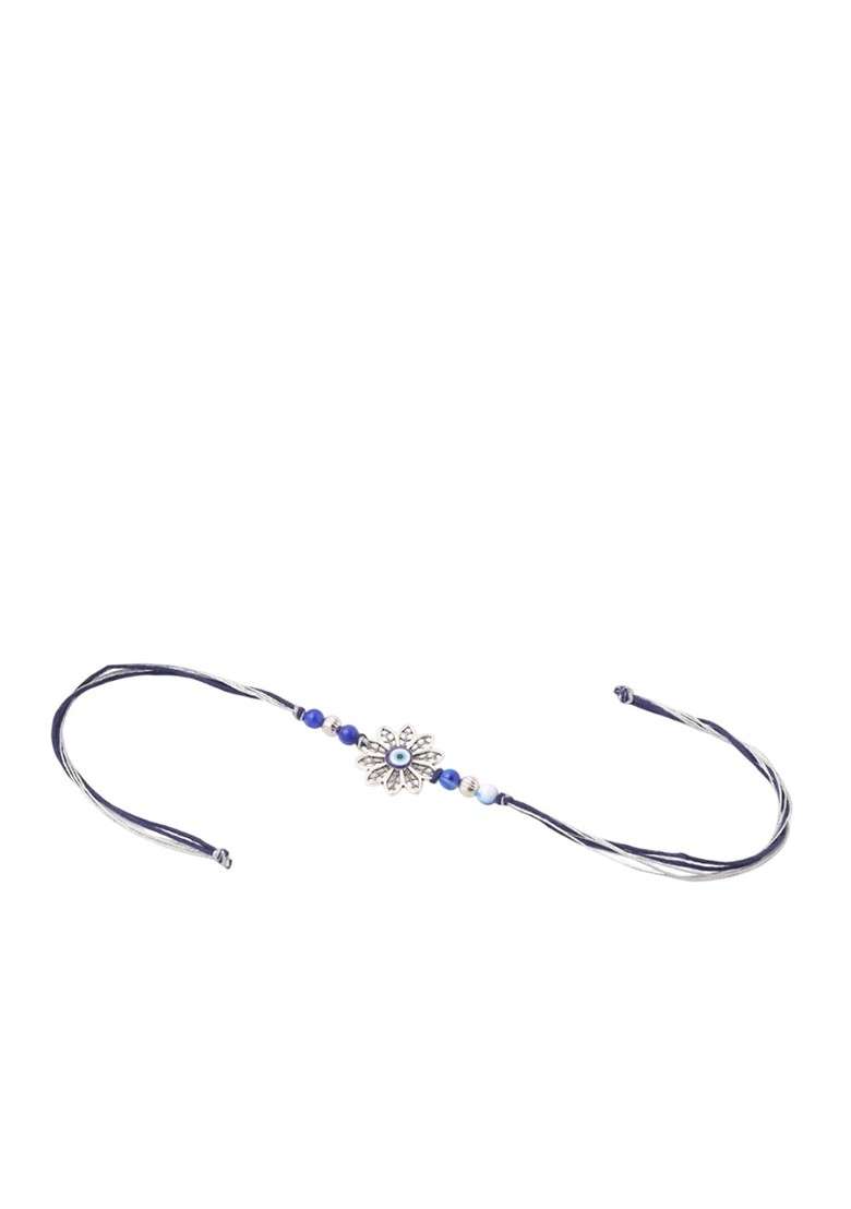 Set Of 2 Blue Evil Eye Bhaiya Bhabhi Rakhi With Roli Chawal - Indya