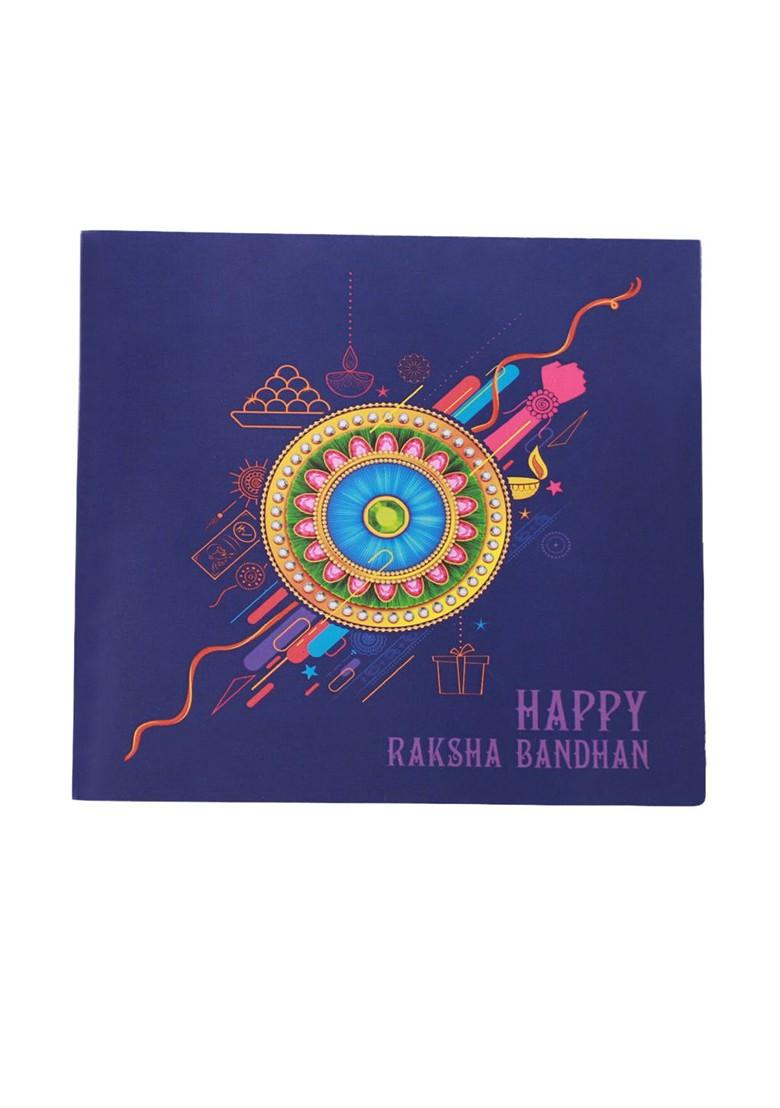 Om Charm Beaded Rakhi Greeting Card And Roli Chawal Card Brother Gift Set - Indya