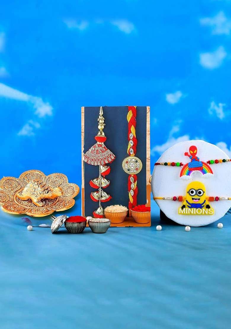 5 Pcs Tortoise Showpiece With Greeting Card And Roli Chawal Rakhi Gift Set - Indya
