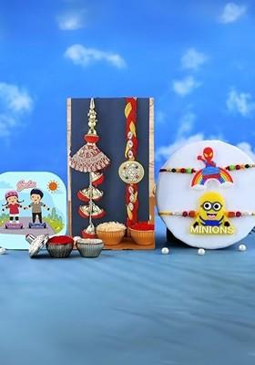 Set Of 4 Bhaiya And Bhabhi Rakhi Gift Set With Fridge Magnet