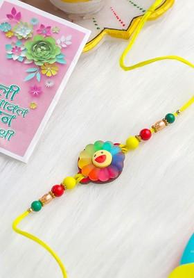 Kids Multicolor Artificial Beads Rakhi With Roli Chawal Chandan And Mishri