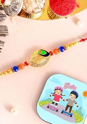 Bhaiya And Bhabhi Peacock Feather Rakhi Gift Set With Fridge Magnet