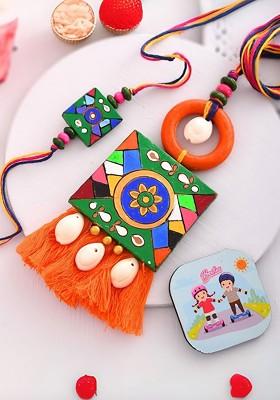 Set Of 2 Rakhi Ecofriendly Terracotta Handmade Designer Rakhi Gift Set
