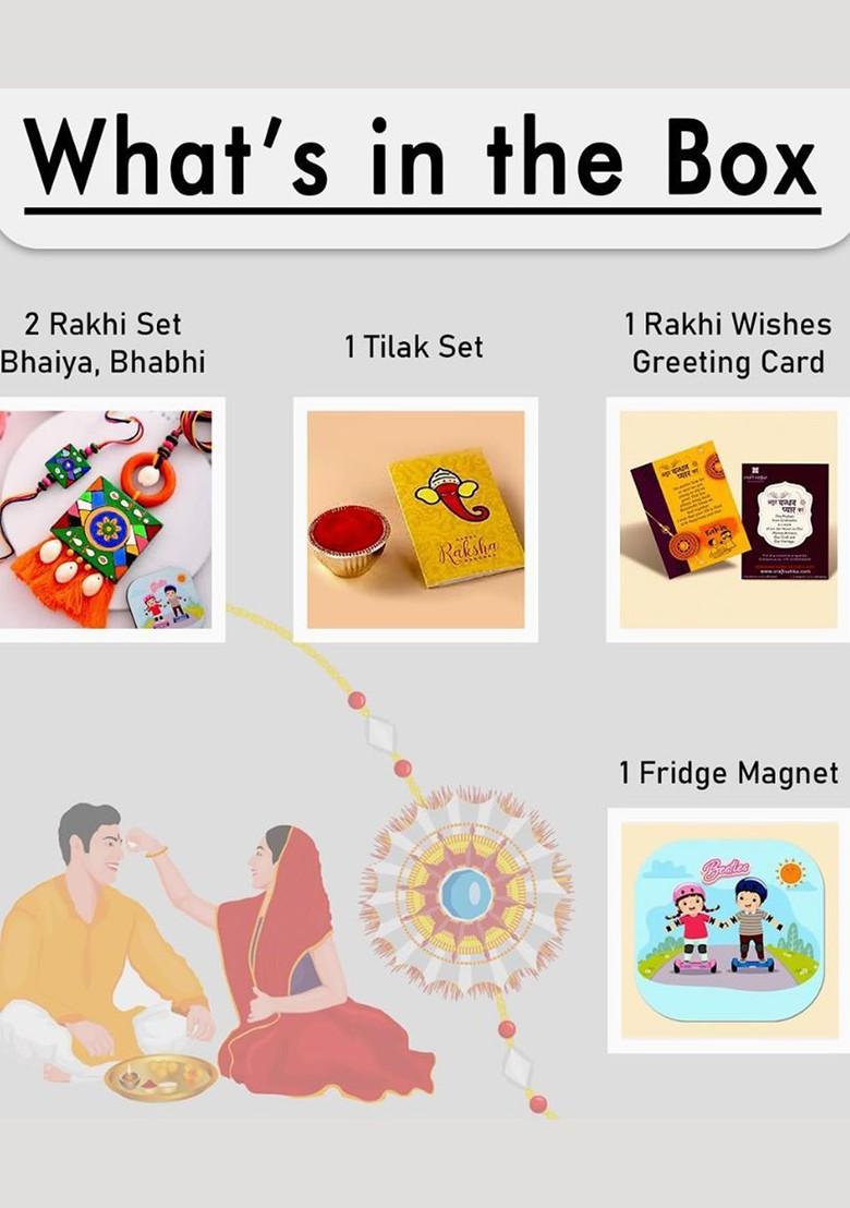 Set Of 2 Rakhi Ecofriendly Terracotta Handmade Designer Rakhi Gift Set