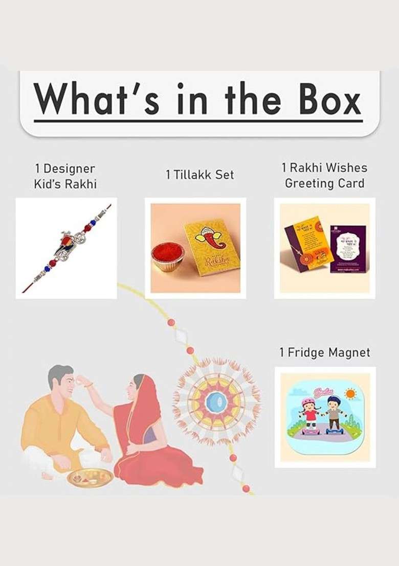 Kids Set Of 1 Rakhi With Fridge Magnet - Indya