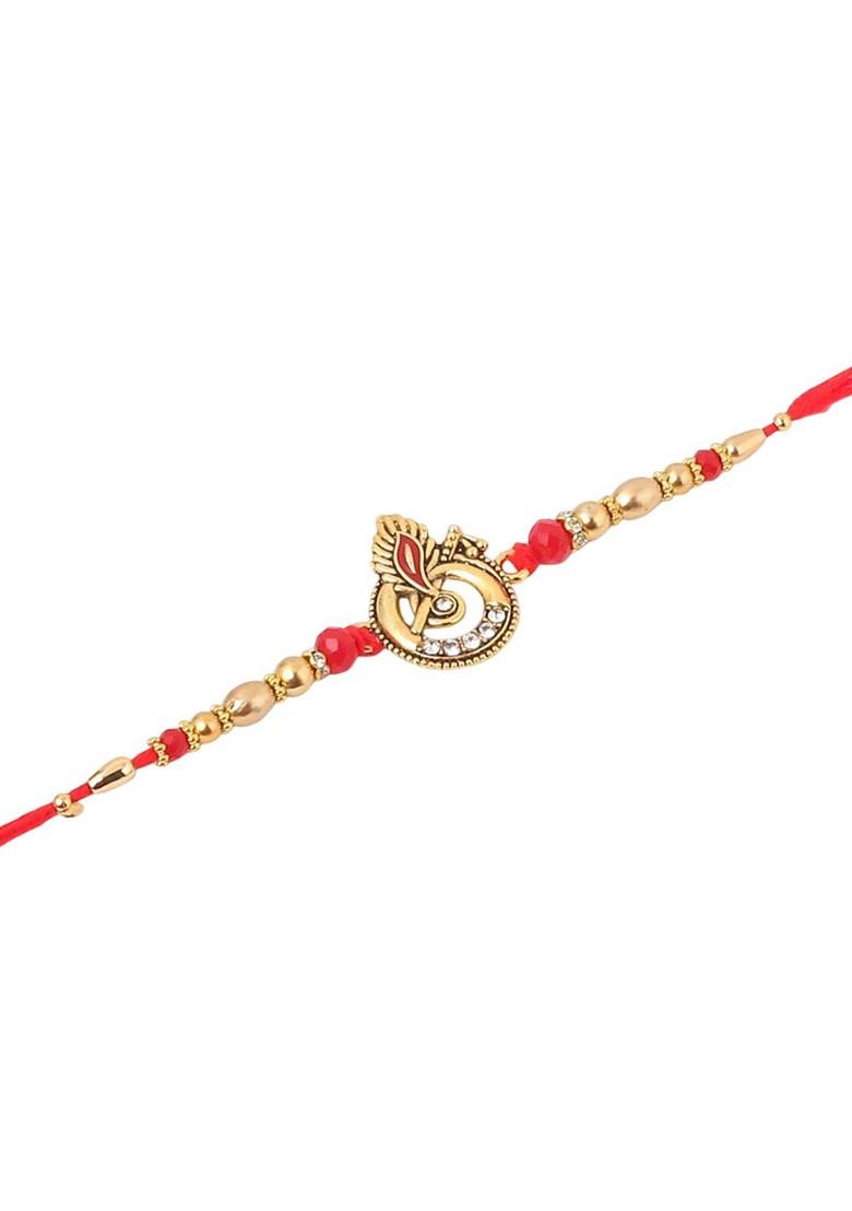 Set Of 2 Religious Designer Ganesh Ji Bhaiya Bhabhi Rakhi With Roli Chawal