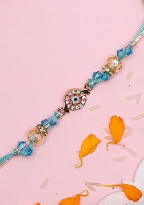 Evil Eye Beaded Rakhi With Roli Chawal And Greetings Card