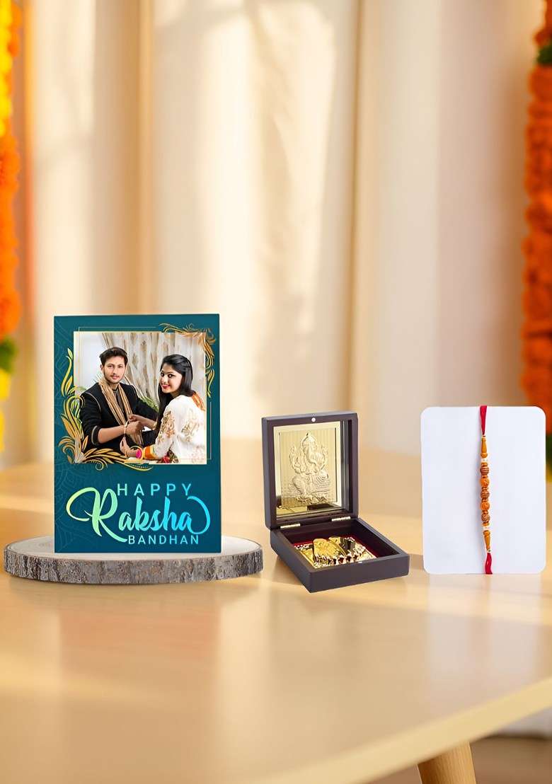 Golden Peacock 3Pcs Rakhi Gift Set - Indya