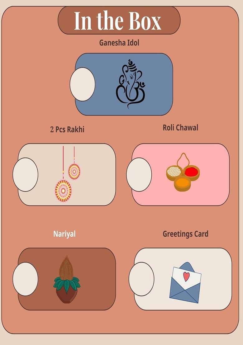 6 Pcs Stone Studded Designer Rakhi Ganesha Idol Greeting Card And Roli Chawal - Indya