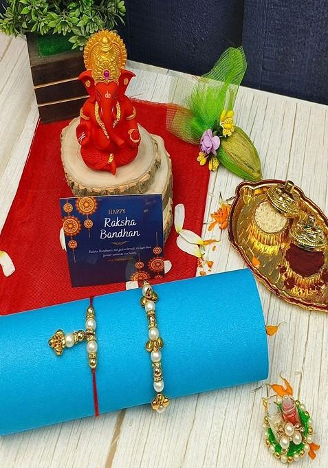 6 Pcs Lumba Rakhi Ganesha Idol Greeting Card And Roli Chawal