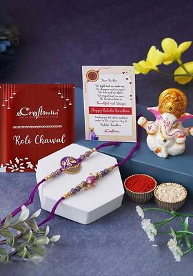 Set Of 2 Floral Designer Rakhis And Ganesha Idol Card Gift Set