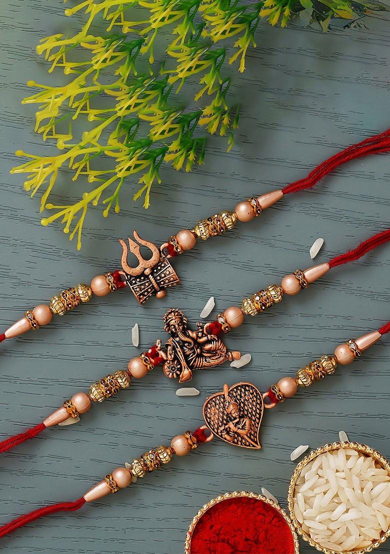 3 Pcs Red And White Rakhi Gift Set - Indya