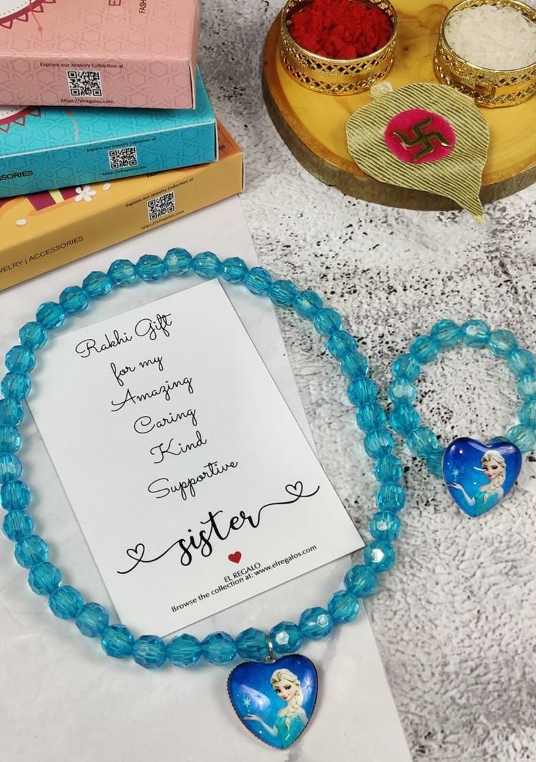 Girls Set Of 2 Elsa Jewellery Rakhi Gift Set - Indya