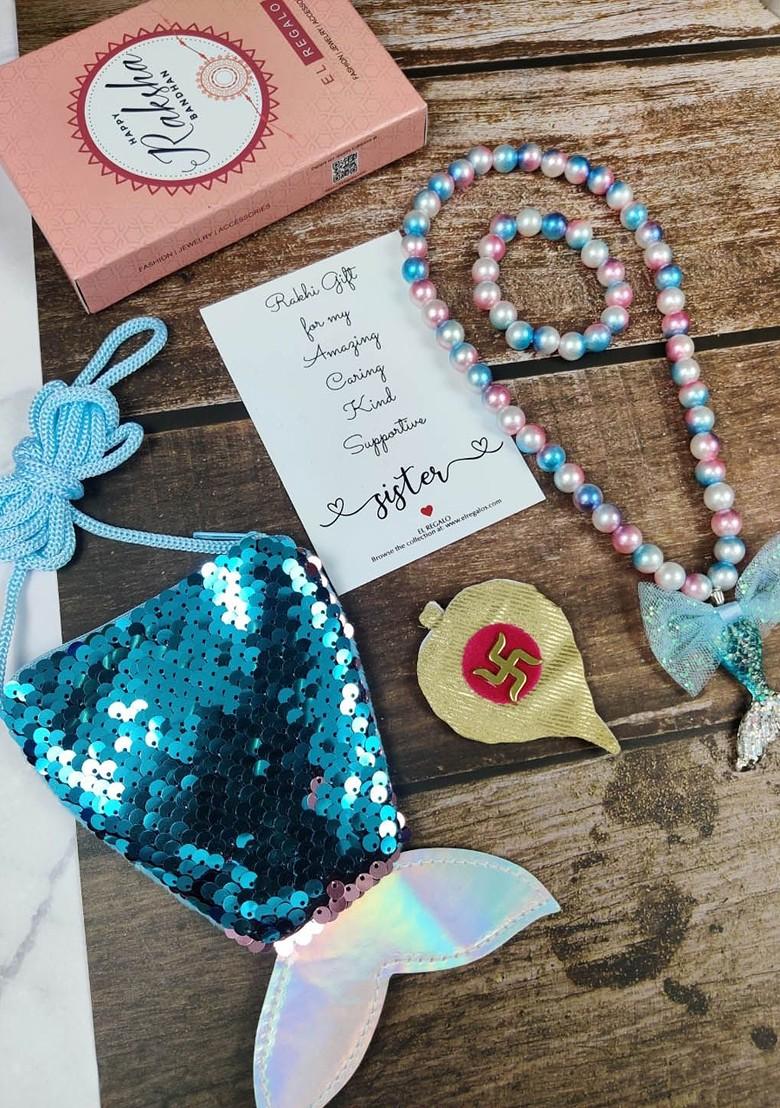 Girls Set Of 3 Sequined Rakhi Gift Jewellery Set - Indya