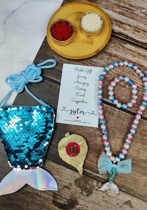 Girls Set Of 3 Sequined Rakhi Gift Jewellery Set