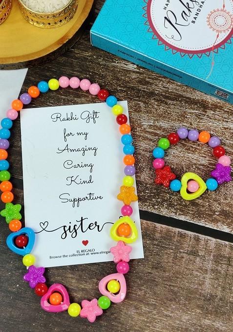 Girls Set Of 2 Rakhi Gift Jewellery Set