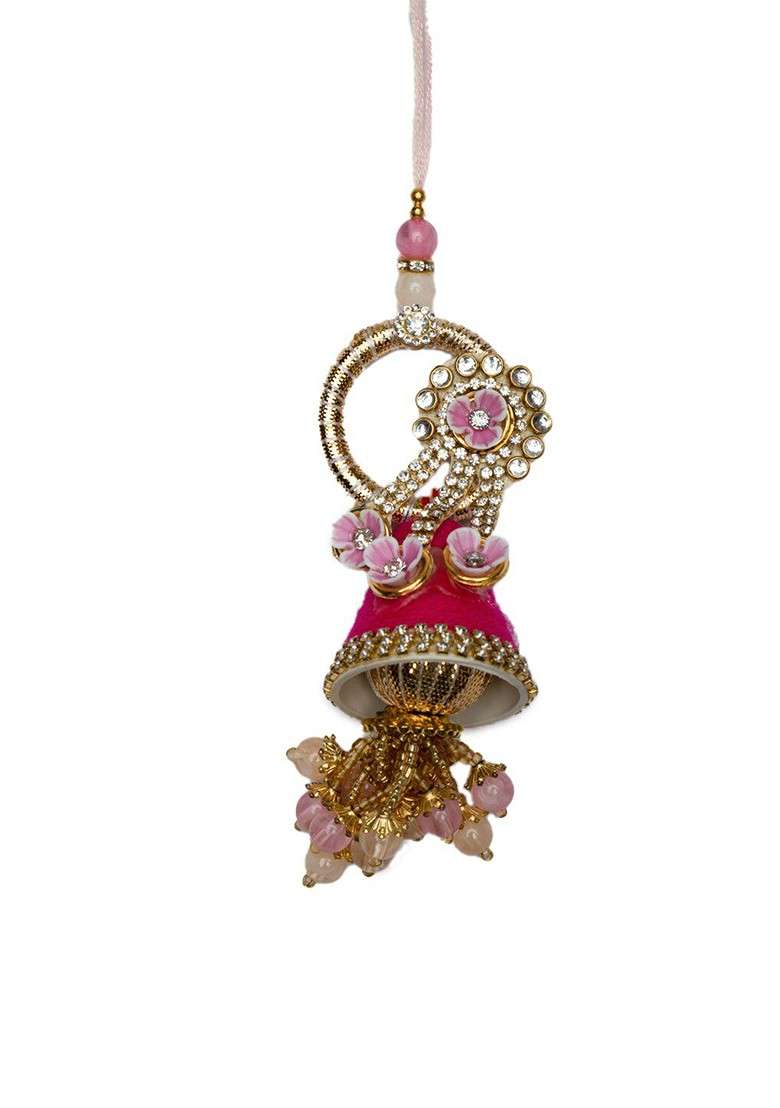 Unisex Gold Plated Rakhi With Radha Krishna Idol And Roli Chawal - Indya