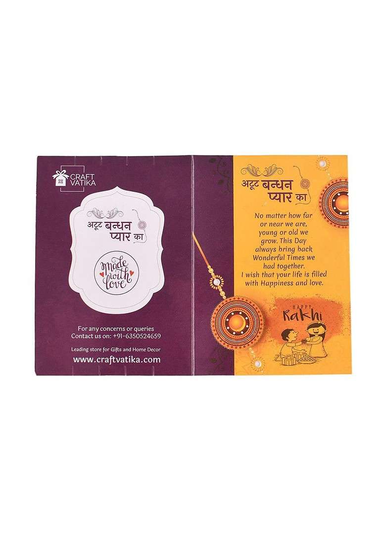 Set Of 3 Stone Studded And Beaded Rakhi With Pooja Thali Roli Rice And Greeting - Indya