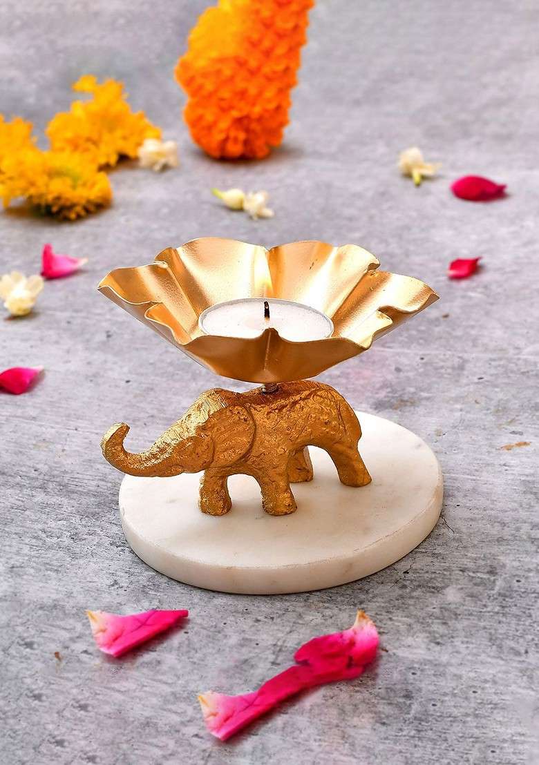Set Of 3 Rakhis With Elephant Candle Holder With Roli Chawal - Indya