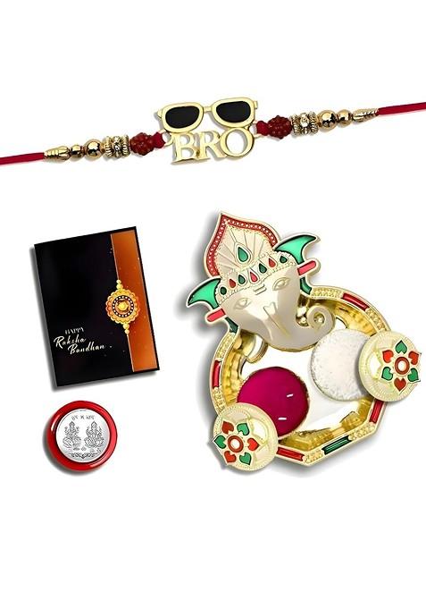 Rakhi Dish Roli Chawal Coin And Greeting Card Rakhi Gift Set