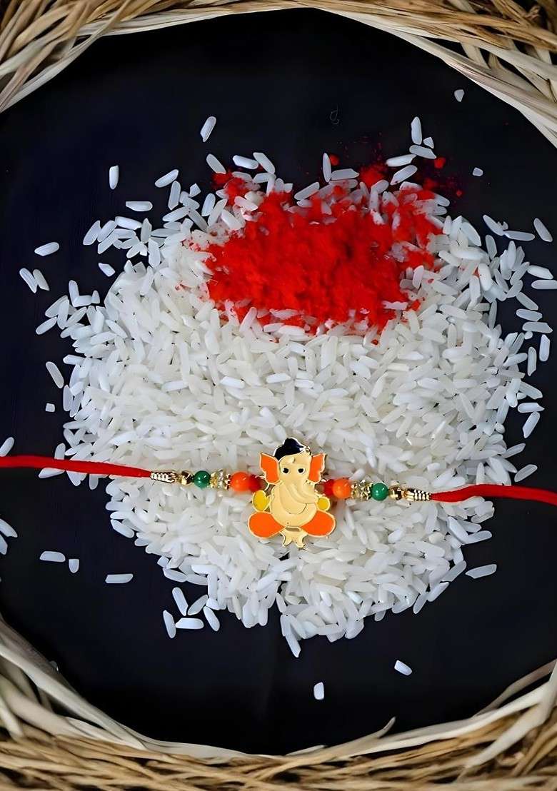 Rakhi Dish Roli Chawal Coin And Greeting Card Rakhi Gift Set - Indya