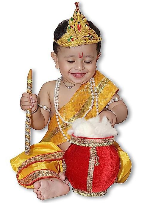 Unisex Kids Krishna Costume Ethnic Clothing Set