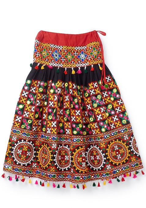 Girls Kutchi Embroidered Cotton Ready To Wear Lehenga Blouse With Dupatta
