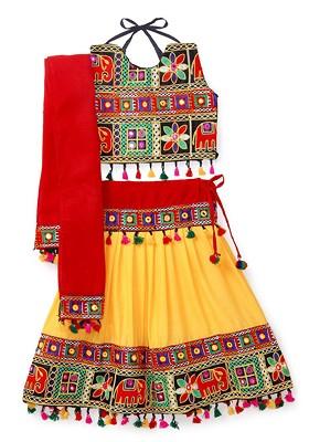 Girls Embroidered Ready To Wear Cotton Lehenga Blouse With Dupatta