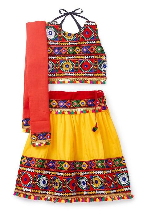 Girls Embroidered Thread Work Ready To Wear Lehenga Blouse With Dupatta