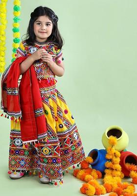 Girls Embroidered Ready To Wear Cotton Lehenga Blouse With Dupatta