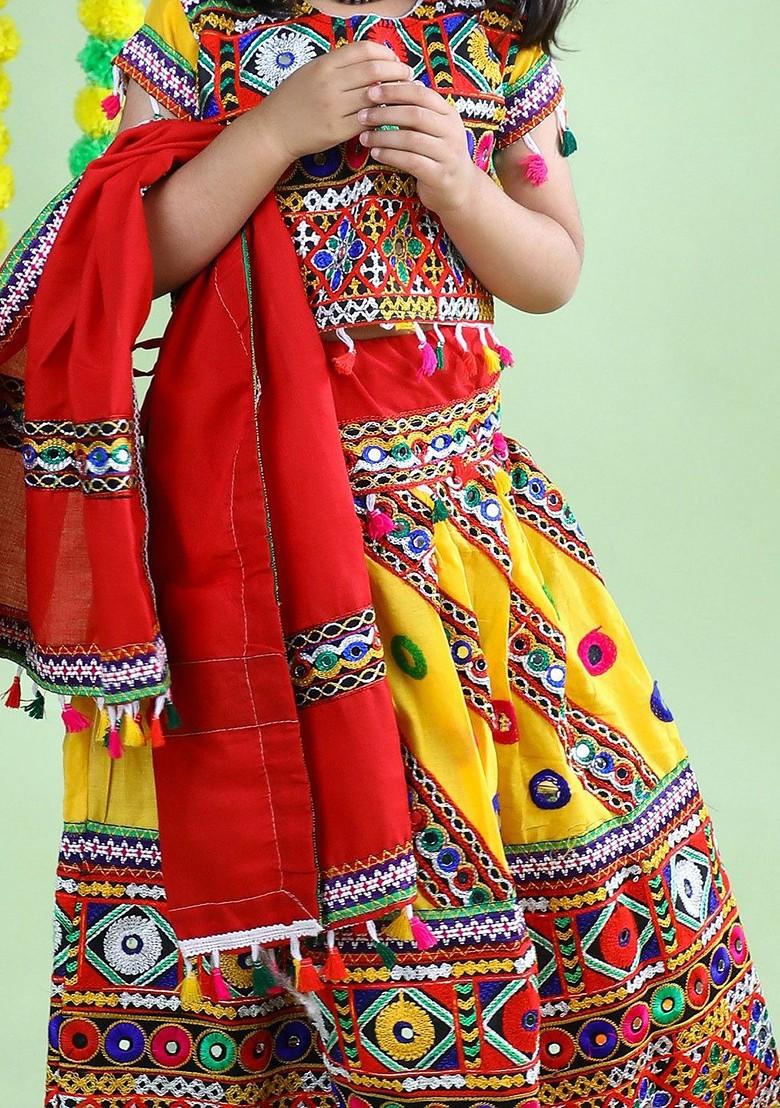 Girls Embroidered Ready To Wear Cotton Lehenga Blouse With Dupatta