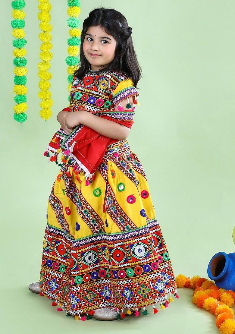 Girls Embroidered Ready To Wear Cotton Lehenga Blouse With Dupatta