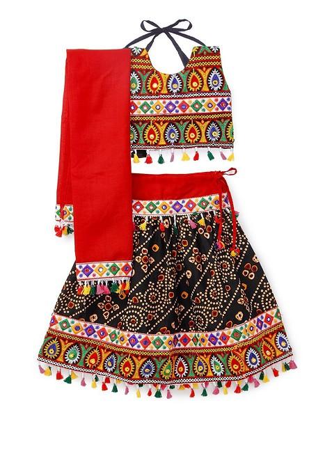 Girls Embroidered Thread Work Ready To Wear Lehenga Blouse With Dupatta