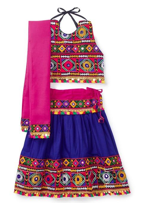 Girls Embroidered Ready To Wear Cotton Lehenga Blouse With Dupatta