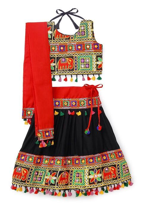 Girls Embroidered Ready To Wear Cotton Lehenga Blouse With Dupatta