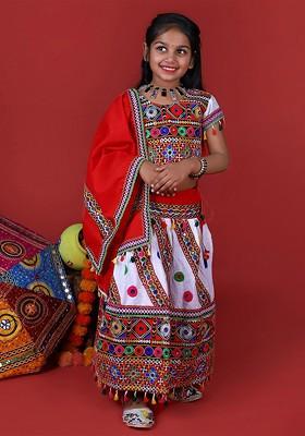 Girls Embroidered Thread Work Ready To Wear Lehenga Blouse With Dupatta