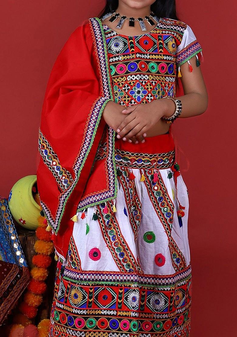 Girls Embroidered Thread Work Ready To Wear Lehenga Blouse With Dupatta