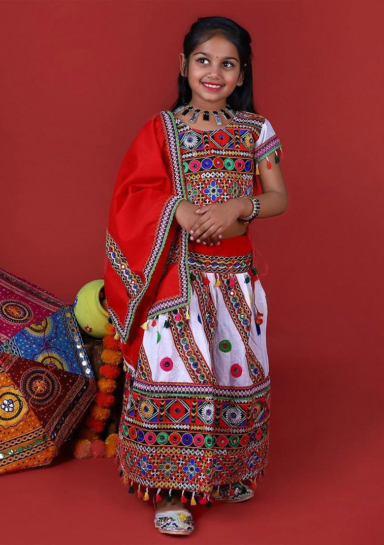 Girls Embroidered Thread Work Ready To Wear Lehenga Blouse With Dupatta