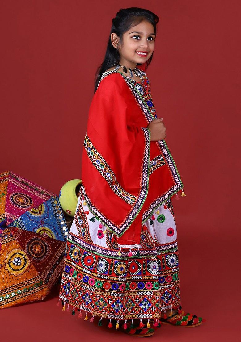 Girls Embroidered Thread Work Ready To Wear Lehenga Blouse With Dupatta