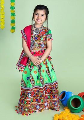 Girls Embroidered Ready To Wear Cotton Lehenga Blouse With Dupatta