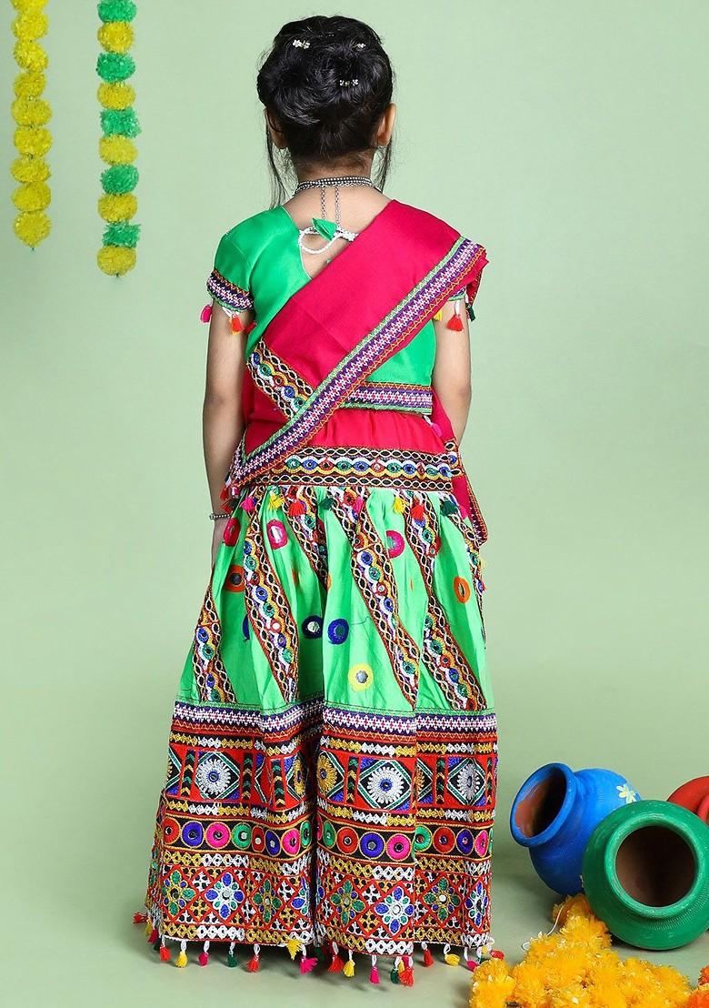 Girls Embroidered Ready To Wear Cotton Lehenga Blouse With Dupatta