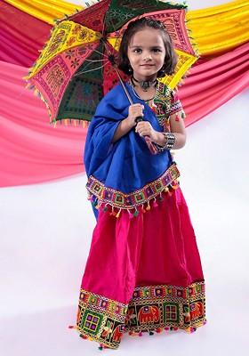 Girls Embroidered Ready To Wear Cotton Lehenga With Blouse Dupatta