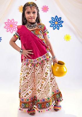 Girls Embroidered Ready To Wear Cotton Lehenga Blouse With Dupatta