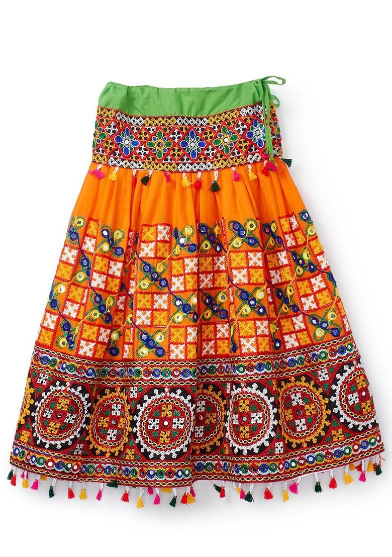 Girls Embroidered Cotton Ready To Wear Lehenga Blouse With Dupatta