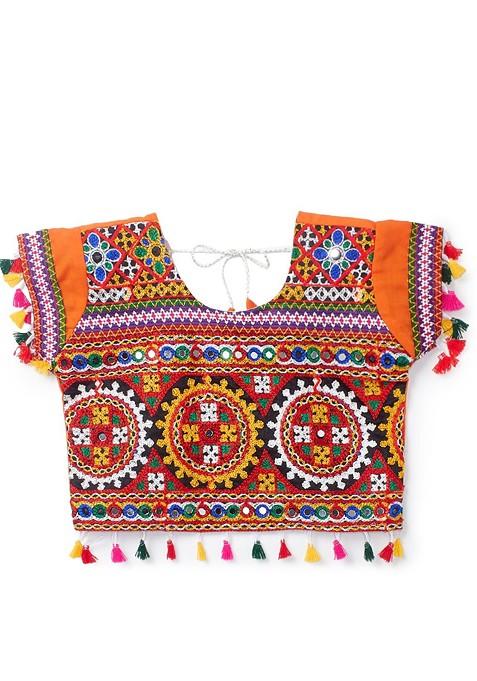 Girls Embroidered Cotton Ready To Wear Lehenga Blouse With Dupatta