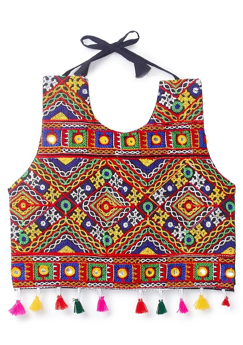 Girls Cotton Embroidered Ready To Wear Lehenga Blouse With Dupatta