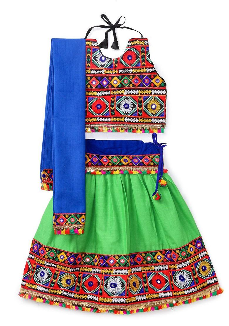 Girls Embroidered Thread Work Ready To Wear Lehenga Blouse With Dupatta