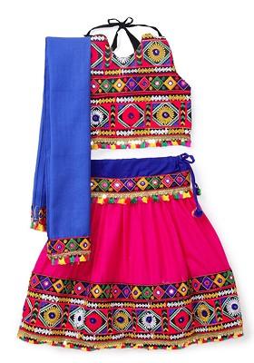 Girls Embroidered Ready To Wear Cotton Lehenga Blouse With Dupatta