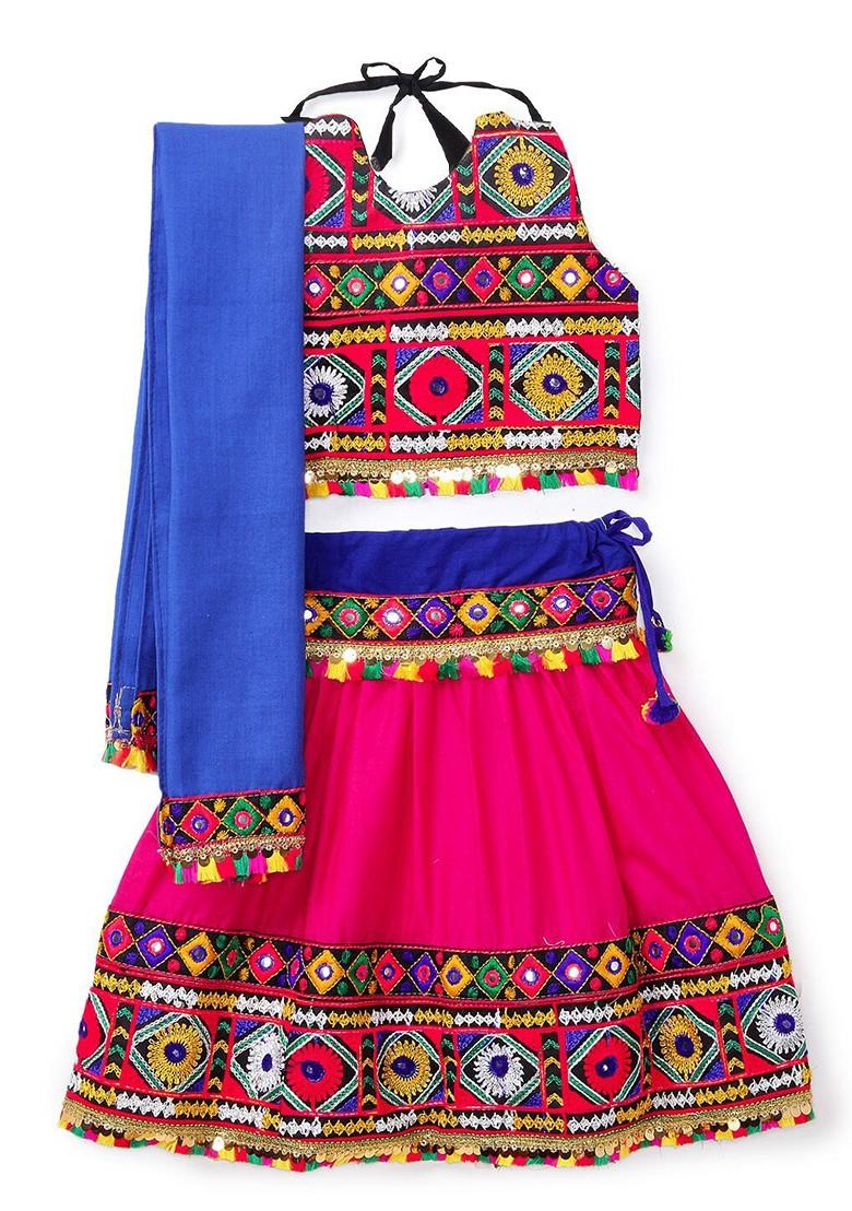 Girls Embroidered Ready To Wear Cotton Lehenga Blouse With Dupatta