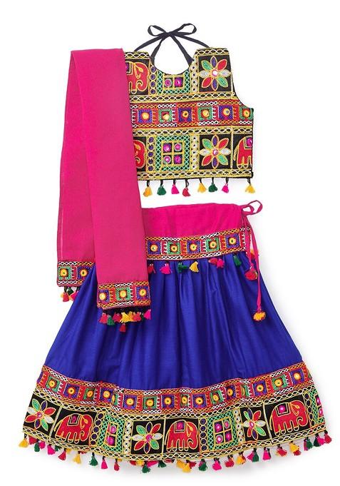 Girls Embroidered Ready To Wear Cotton Lehenga Blouse With Dupatta